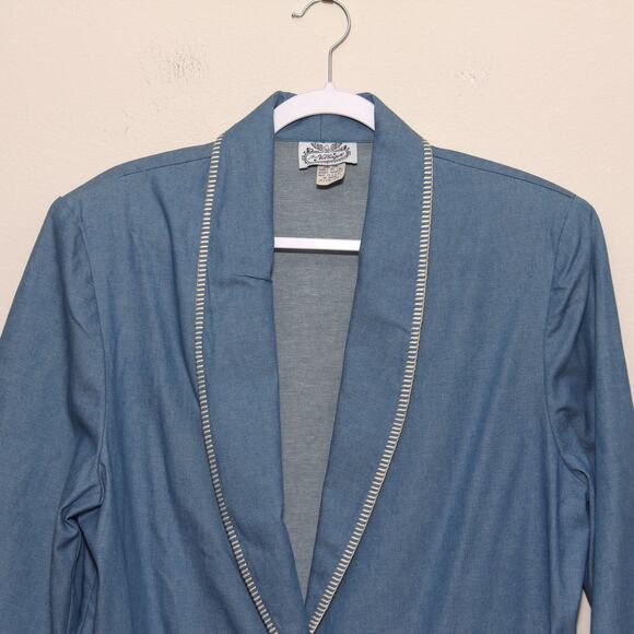 NEW Vintage The Villager Cotton Long Blazer Jacket Size 12 Light Blue - Picture 2 of 11